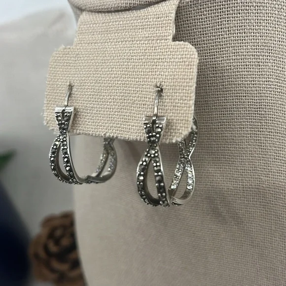 Unique Vintage Sterling Silver Earrings adorned with Marcasite & CZ - Picture 5 of 14